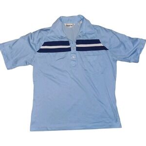 Vintage Morro Bay Mens Medium Blue Striped‎ Short Sleeve Polo Shirt Korea Made